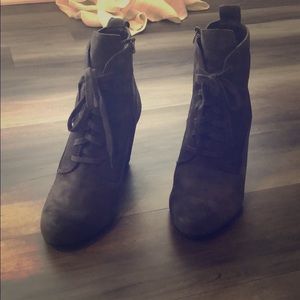 Dark gray suede wedge lace up ankle boots 9 1/2